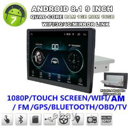 9 1 Din Quad-Core Android 8.1 Car Stereo Radio GPS Wifi 3G 4G Mirror Link