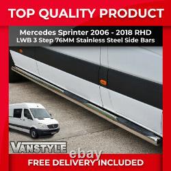 Mercedes Sprinter Lwb 06-18 76mm Side Bar With 3 Steps Quality S. Steel Bars Step