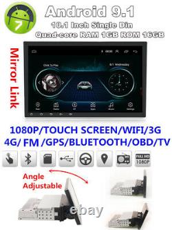 1din Réglable Android 9.1 10.1 1080p Quad-core 1 Go + 16 Go Car Stereo Radio Gps
