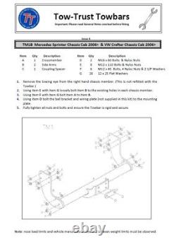 Attelage pour Mercedes Sprinter Chassis Cab 2018on Incluant les Électriques pour Benne Basculante et Boule d'Attelage