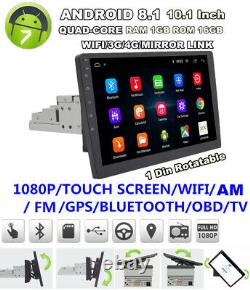 Single Din 10.1 1080p Rotatable Quad-core Ram 1 Go Rom 16 Go Car Stereo Radio Gps